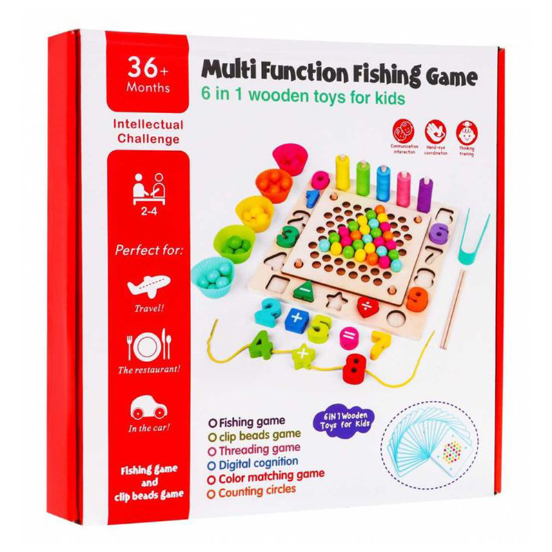 Multi Function Fishing Game 6 in 1 Wooden Toys for Kids Fishing and Clip  Beads Game