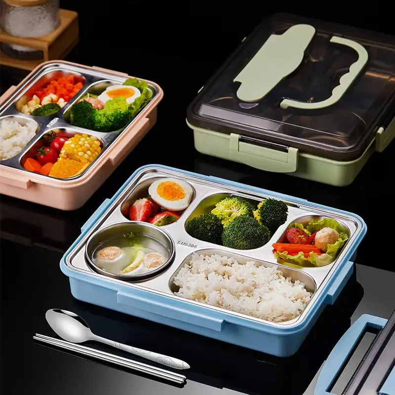 Lunch Storage Rack 4 Compartment Lunch box Stainless steel Lunch Box Food Storage ...