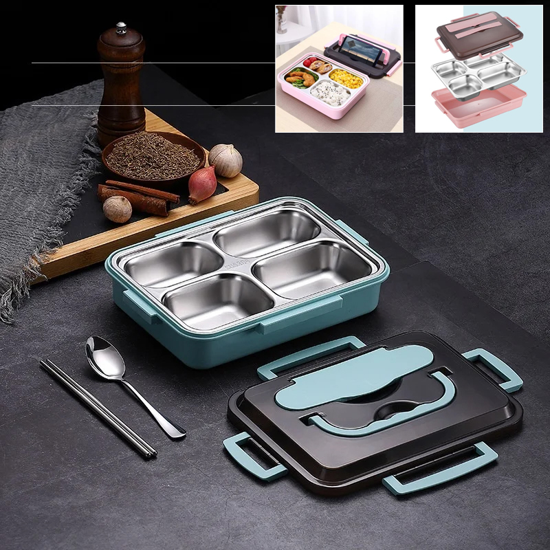 4 Compartment Lunch box Stainless steel Lunch Box Food Storage ...